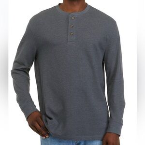 True Craft Waffle Knit Henley Thermal Shirt Mens XXL Gray Long Sleeve
